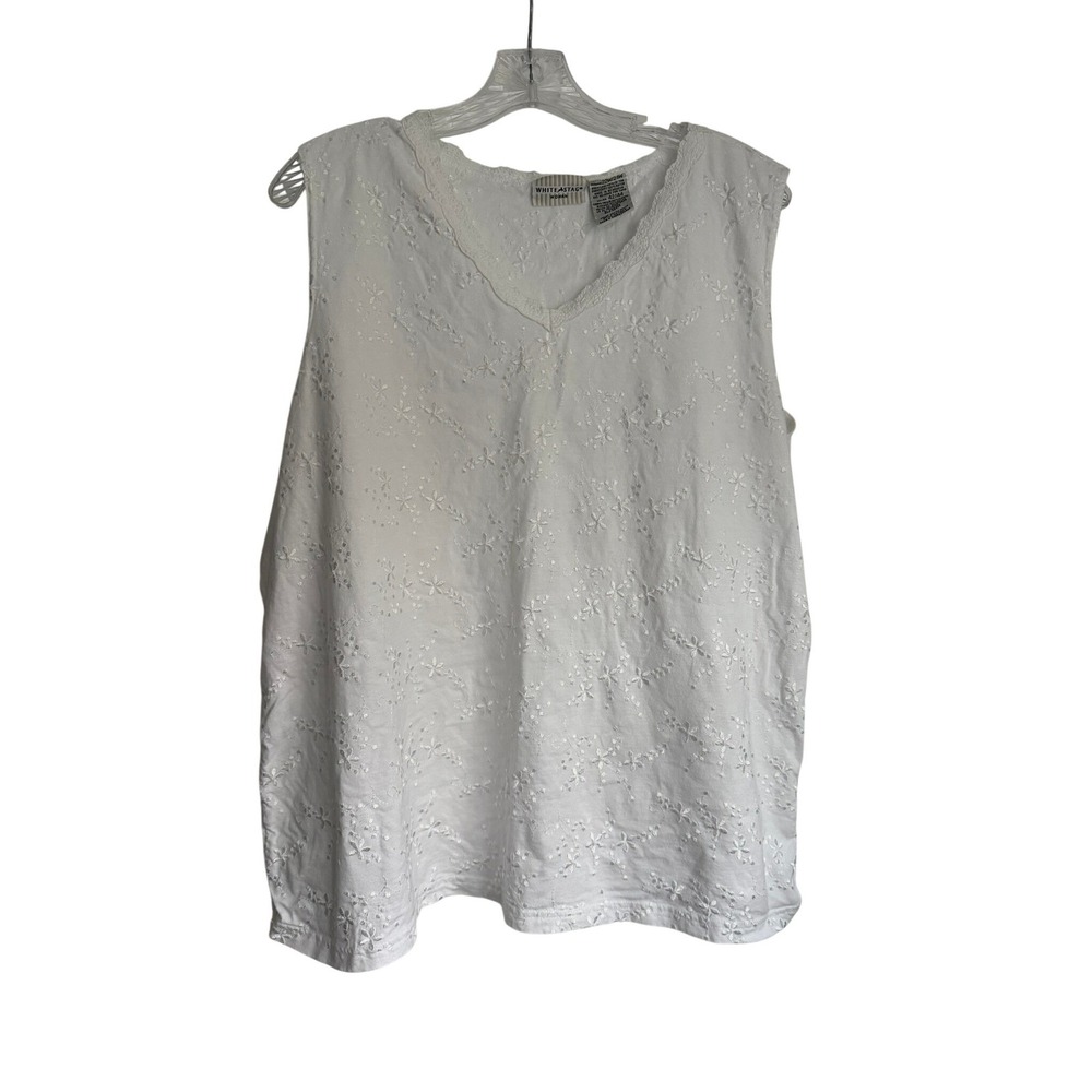 White Stag Arctic White Eyelet Floral V-Neck Sleeveless Top 22W 24W WS715219